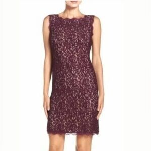 Adrianna Papell Burgundy Purple Lace Zip Front Sheath Cocktail Dress Size 14
